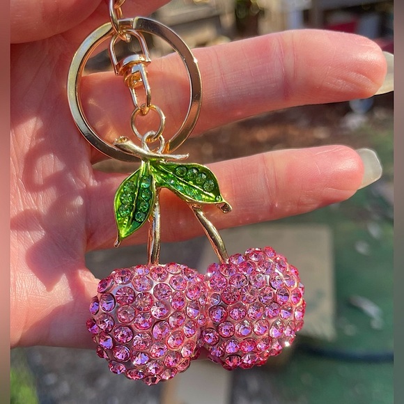 Accessories - PINK CHERRY SPARKLES | Rhinestone Bag Charm | Keychain (Brand New!) 🩷